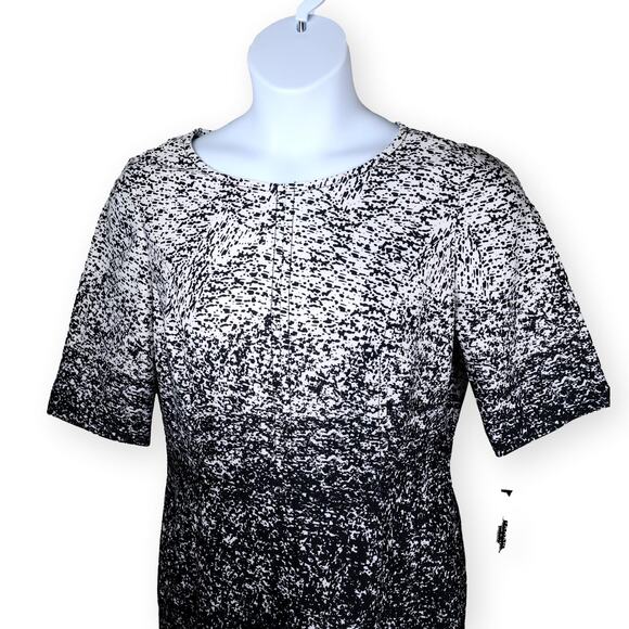 Tahari ASL Black Ivory "Bryant" Abstract Sheath Scuba Dress 14 NWT - Picture 2 of 9